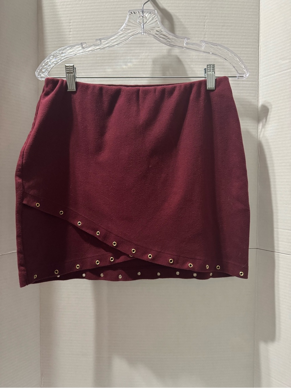 Women's Wine Red Eyelet Trim Mini Cotton Festival Skirt